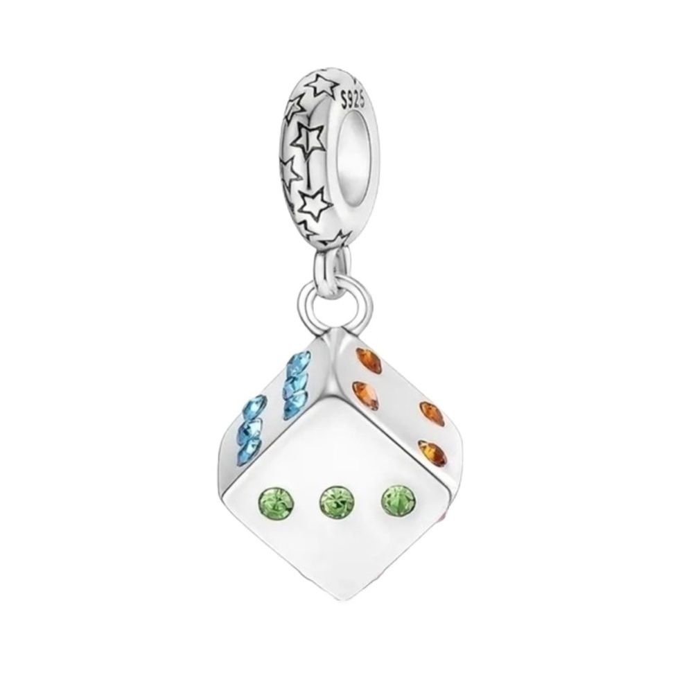 S925 Sterling Silver Dice Charm with Multicolor Stones - NWT